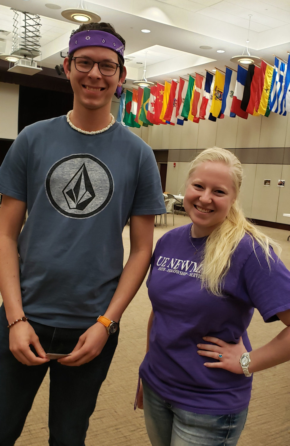 Students Edgardo Maldonado and Hailey Rose Thayer are pictured at the University of Evansville in Indiana. Thayer, a junior biology education major, is attending Cardinal Newman’s canonization with a group of local college students from the area and will read a petition at a vigil Mass in Rome the night before the canonization.